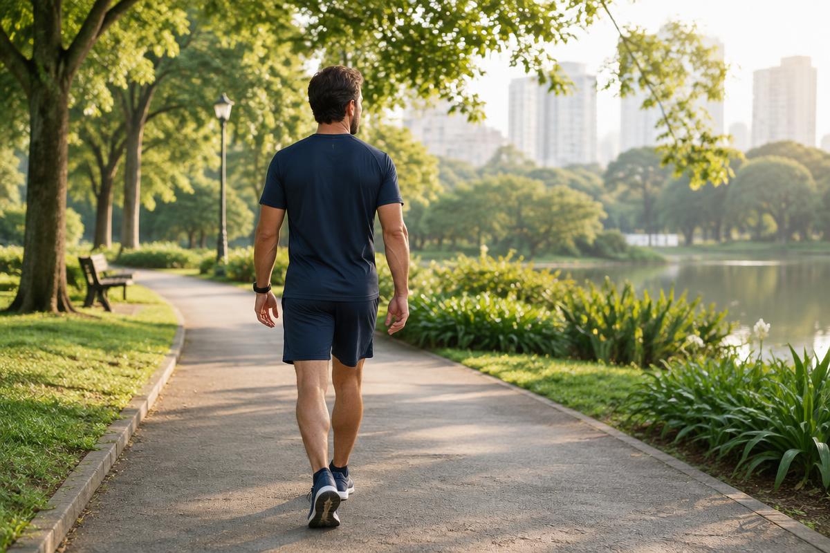 Caminhada ao ar livre representando mudança sustentável de estilo de vida